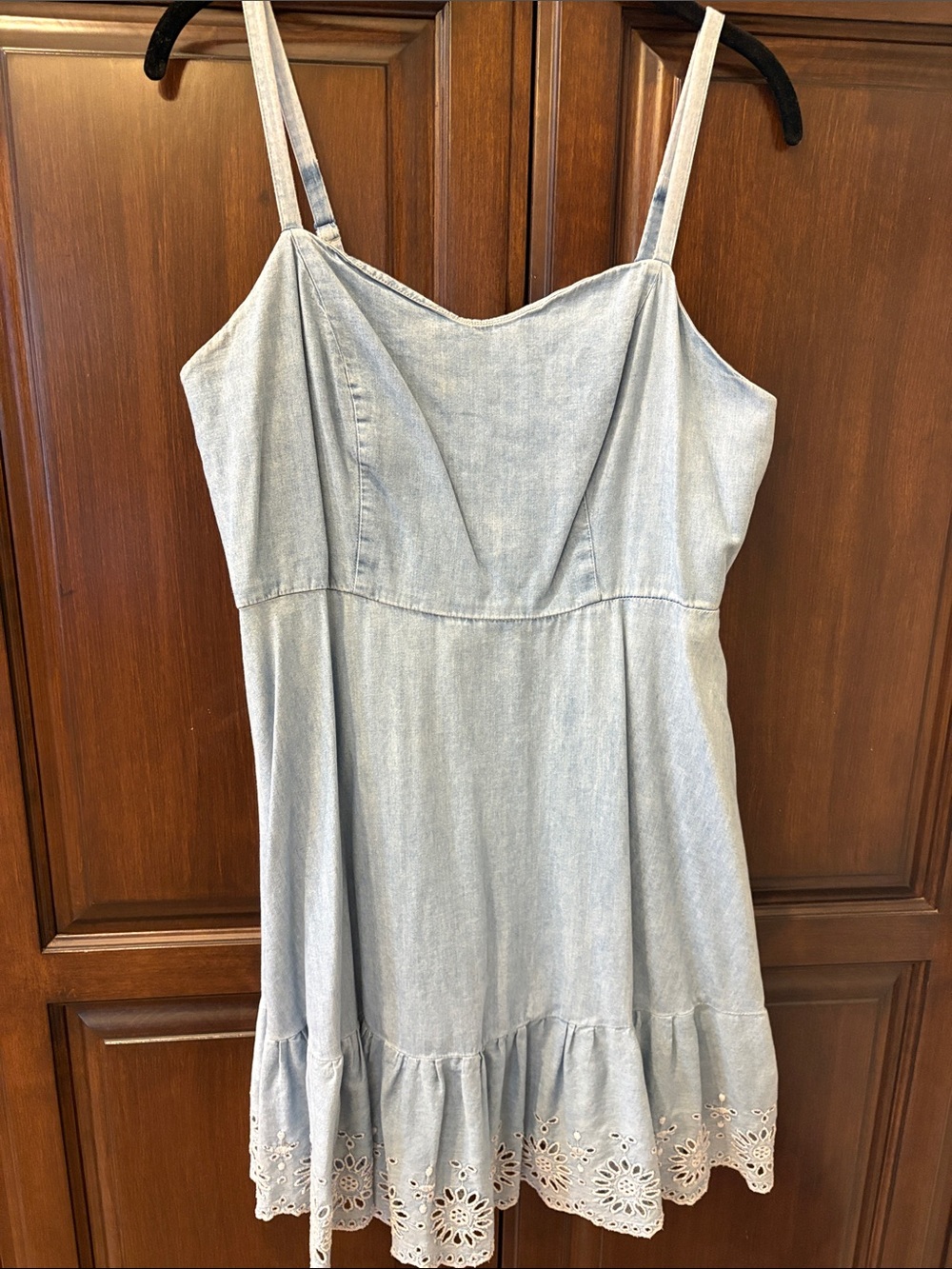 Old Navy Light Blue Denim-Style Eyelet-Trim Mini Dress